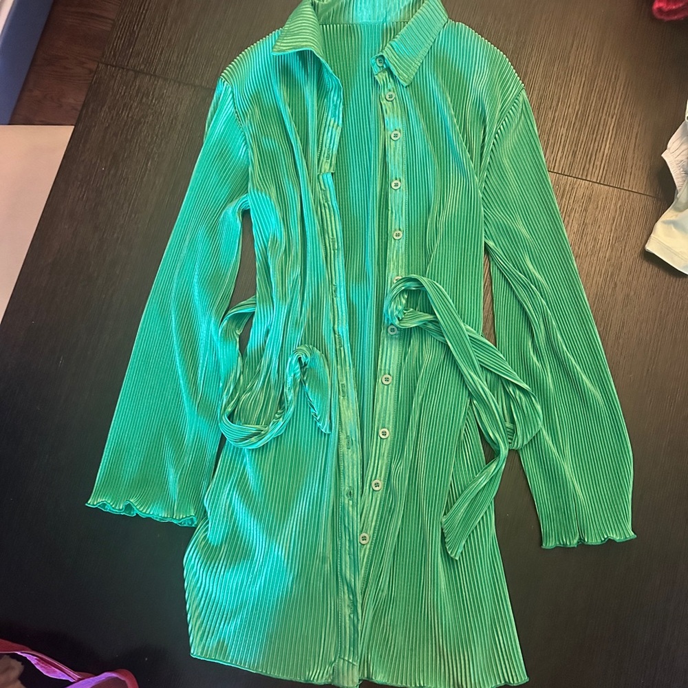 Green Mini Button Down Shirt Dress